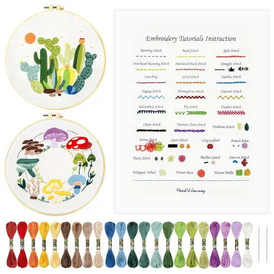 HAND U JOURNEY Basic Embroidery Stitch Kit: Perfect for Beginners with 28 Different Stitches and a Mushroom Embroidery Set {1}