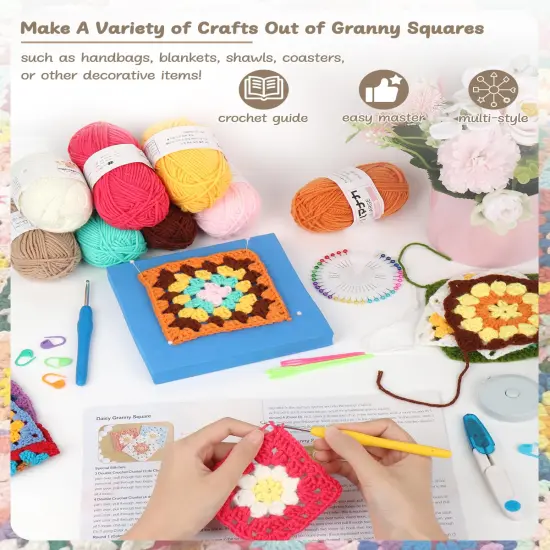 Katech Beginner Crochet Kit for Adults & Kids - Granny Square Blanket & Bags Kit {5}