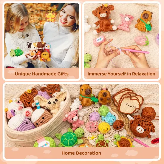 Crochet Kit for Beginners Level 1 with 40% Extra Pre-Started Easy Yarn, Step-by-Step Video Tutorials for Adults and Kids (Boba) {2}