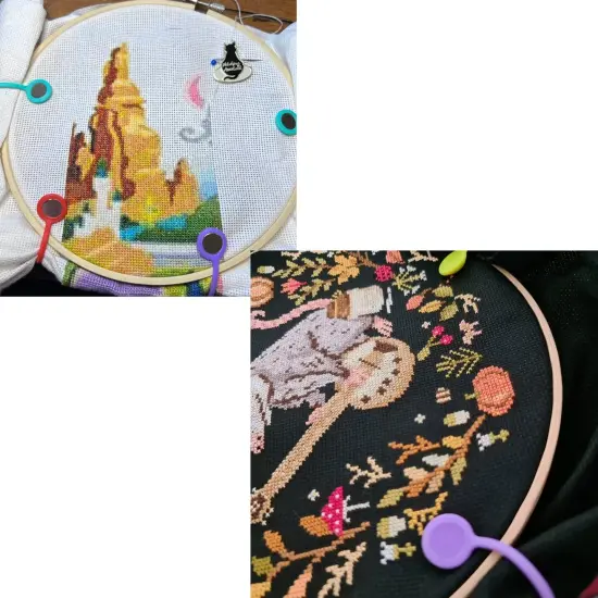 Dielianyi 14 Pcs Fabric Huggers Cross Stitch Silicone Thread Spool Holders Embroidery Sewing Cotton Reel Tidy Clips Embroidery Clips with Magnetic Fabric Clips {4}