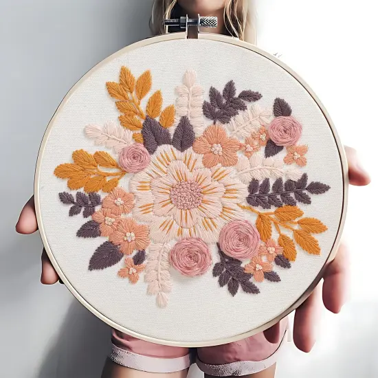 Embroidery Kit for Beginners, 3 Sets Stamped Cross Stitch Kits for Beginner, Floral Pattern Embroidery Starter Kits for Adults with Embroidery Hoop Instructions Threads and Needles Scissors {4}