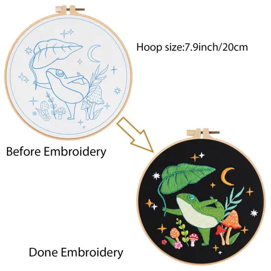 Frog Embroidery Kits for Beginners with Art Night Pattern, Cross Stitch Kit for Adults,DIY Needlepoint for Embroidery Starter {5}
