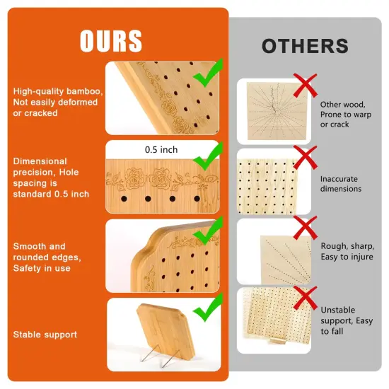 7.6 in Blocking Boards for Crochet Projects with Rose Pattern, Crochet Blocking Board with Pegs, Granny Square Blocking Board with 20 Stainless Steel Pegs, Bamboo {5}