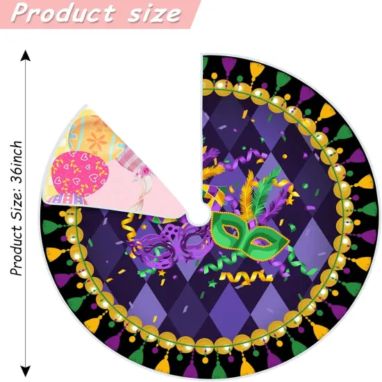 36 Inch Mardi Gras Tree Skirt Carnival Tree Skirt Easter Tree Skirt Double Sided Mat with Masquerade Mask Feather Easter Bunny Eggs Pattern Christmas Tree Skirt for Holiday Decoration (36") {4}