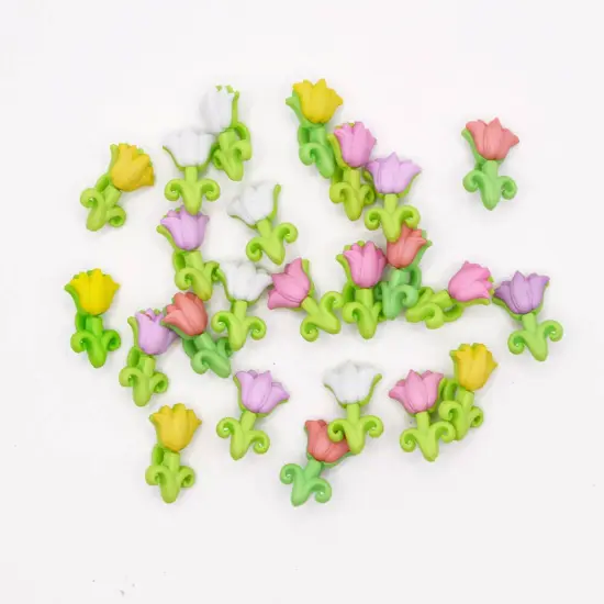 Pastel Tulip Craft Embellishments Elegant Floral Shank-Back Buttons 24 pcs {1}