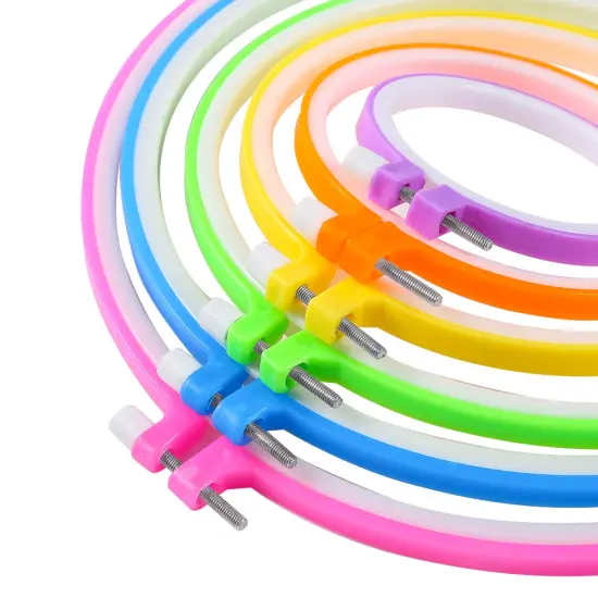 Caydo 6 Pieces Embroidery Hoops and 15 Needles, Plastic Circle Cross Stitch Hoop Ring Embroidery Circle Set, 3.4 inch to 10.4 inch (Multicolor) {4}