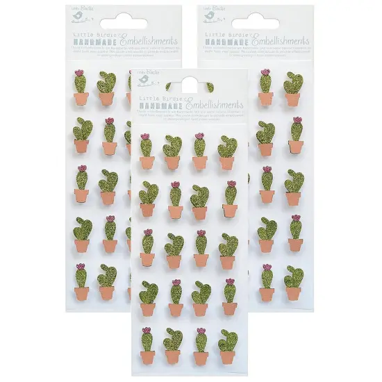 Pack of 3 - Little Birdie Glitter Embellishment 20/Pkg-Mini Cactus {1}