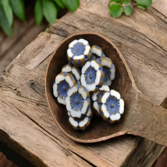 *12* 12mm Etched Purple Washed White Picasso Hawaiian Flower Beads {4}