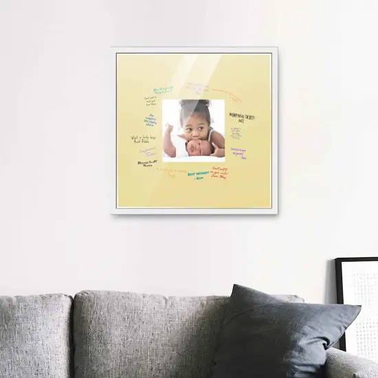 Autograph White Wood Frame with Squre Yellow Mat - Perfect for Event Signatures, Full-Color Pen Set Included - 3 Sizes Available {5}