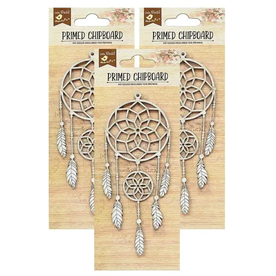 Pack of 3 - Little Birdie Laser Cut Primed Chipboard 1/Pkg-Dream Catcher {1}