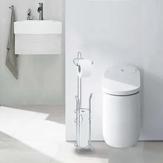 Freestanding Toilet Paper Holder with Storage Silver {2}