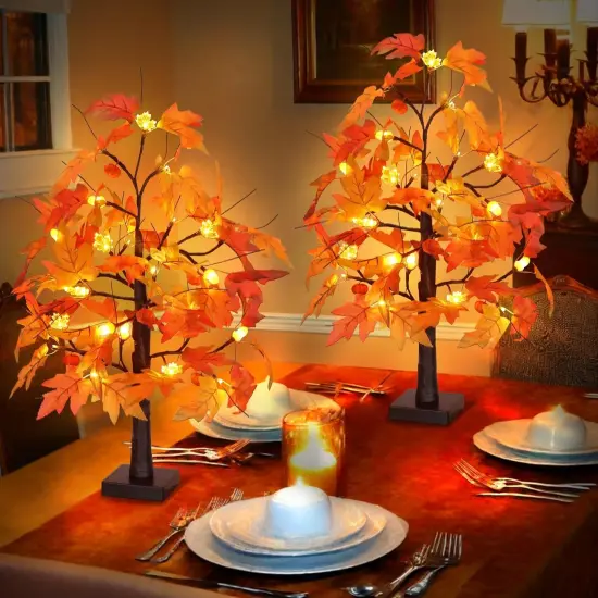 Battery Operated Lighted Tabletop Artificial Tree with Pumpkin Acorn Maple Fall(Style 3) {6}