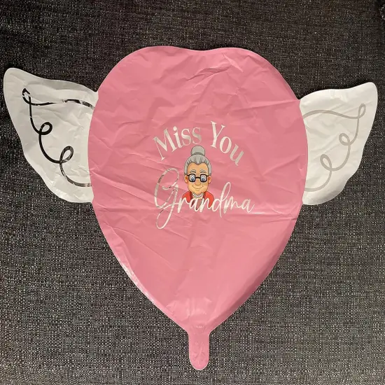 Miss You Grandma Heavenly Balloons heart shaped with angel wings (Pink) {4}