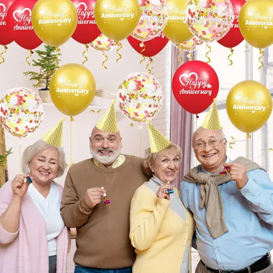Happy Anniversary Balloons 18Pcs Red Gold Anniversary Party Decorations for Women Men Red Gold 12Inch Metallic Confetti Anniversary Balloons for Indoor Outdoor Party Supplies {3}