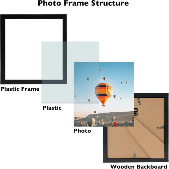 8x8 Picture Frame Set of 4 Black for Wall Hanging or Tabletop, Wall Mounting Horizontally or Vertically, 8 x 8 Square Wall Gallery Poster Photo Frame with Shatter Resistant Plexiglass, 4 Pack, Black {2}