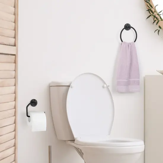 3-Piece Rustproof Bathroom Accessories Set Modern Toilet Paper Holder + 2 Towel Rings for Stylish Bathroom Storage Easy Install Silver {7}