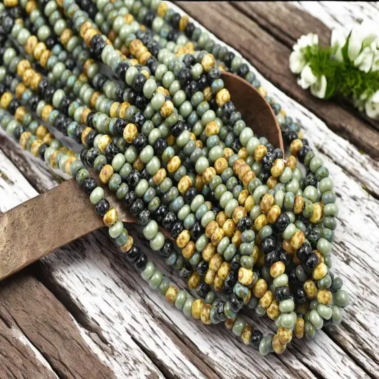 6/0 Aged Bonzai Picasso Mix Seed Beads (22" Strand) {2}