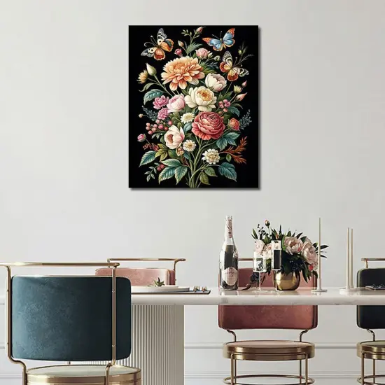 Paint by Number for Adult, Floral Painting by Number Kits On Canvas, DIY Bouquet of Flowers and Butterfly Paint by Numbers, Frameless Baroque Style Paint by Numbers for Adults and Beginner 16X20 Inch {4}