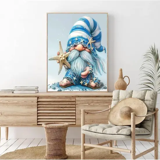 gnome with Starfish Painting Paint by Numbers Kits 16x20 inch Canvas Blue Ocean Style Pattern DIY Oil Painting for Adults Beginners with Brushes Acrylic Pigment Drawings Gift Holiday(Without Frame) {2}
