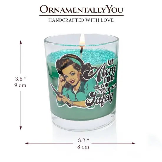 Sassy Retro Girl Dazzling Green Candle, Basil Scented Brunette Girl Funny Gift {4}