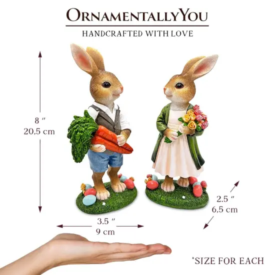 Harvest and Bloom Country Bunny Pair Figurine, 8" Rabbit Garden Statue Set {3}