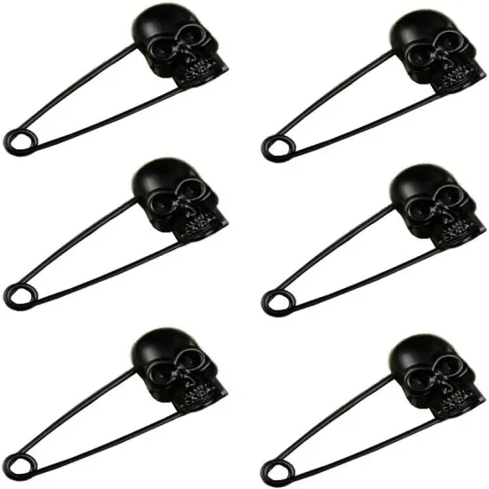 6 Pcs Heavy Duty Safety Pins,Black Safety Pins,Kilt Pin,Skull Head Small Safety Pins,for Blankets Sweater Skirts {4}