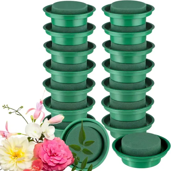 16 Packs Floral Foam Rounds in Bowls DIY Flower Arrangement Kit Green Round Wet Flower Foam Blocks for Fresh and Artificial Flower Arrangements, Birthday Wedding Party Decors {1}