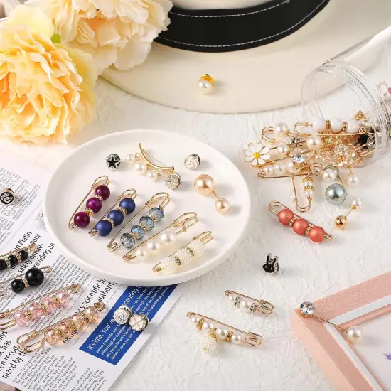 50 Pcs Charms for Socks with Storage Box Brooches and Pins for Women Pearl Brooches Decorative Safety Pin Jewelry Safety Pin for Clothing Dresses Decoration Accessories {4}