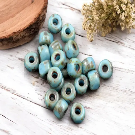 20g 3 Cut Blue Turquoise Travertine 2/0 Matubo Beads {4}