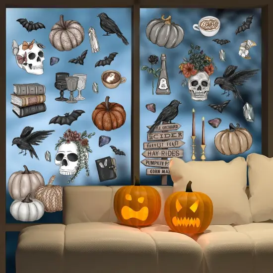 76Pcs Halloween Gothic Skull Window Clings - 9 Sheet {4}