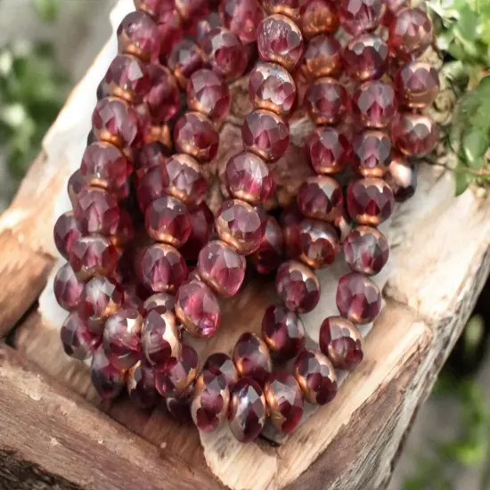 *25* 5x7mm Copper Washed Matte Fuchsia Crystal Fire Polished Rondelle Beads {3}