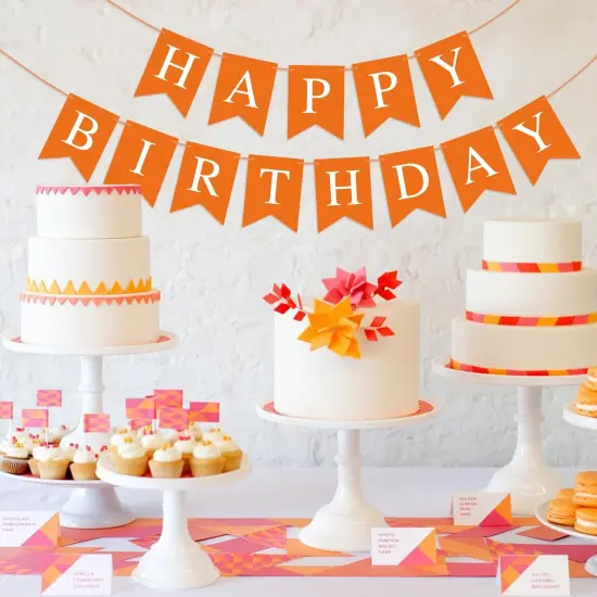 Orange Happy Birthday Banner Sign {3}