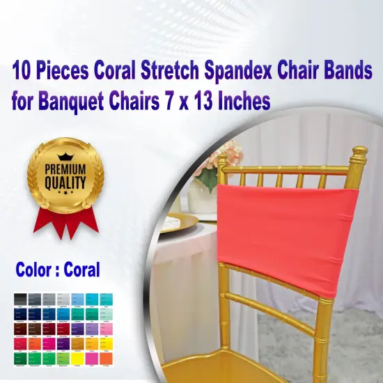 10 Pieces Coral Stretch Spandex Chair Bands for Banquet Chairs 7 x 13 Inches {1}