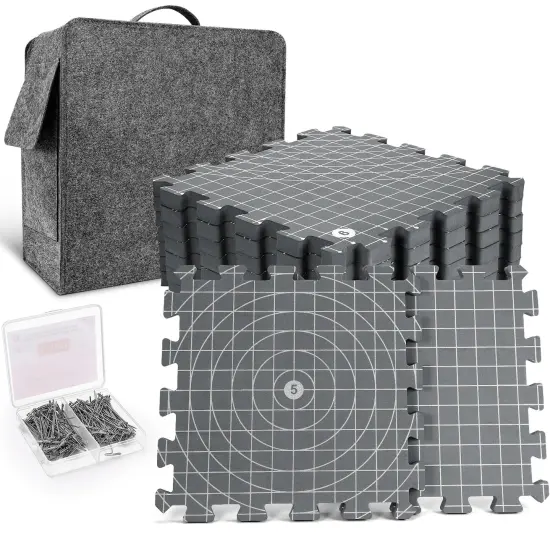 Yrangee Blocking mats for Knitting & Crochet Projects, 2 in 1 Double Side Extra Thick Knitting Blocking Mats with Circle and Lines Blocking Board with 150 T-Pins and Storage Bag {1}