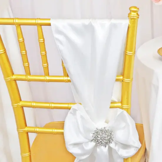 10 Pieces White Satin Chair Wraps, 8"x108" Classic Elegant Event Bands {3}