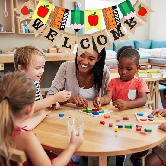 Welcome Burlap Banner & Back to School Garland Decorations {4}