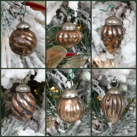 Glass Finial Ornaments 12ct Antiqued Mercury Farmhouse Decor Set Brown {4}