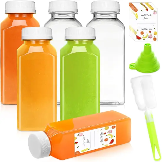 6-Pack Juice Bottles, 12oz BPA-Free Plastic Bottle with Leak-Proof Lids {1}
