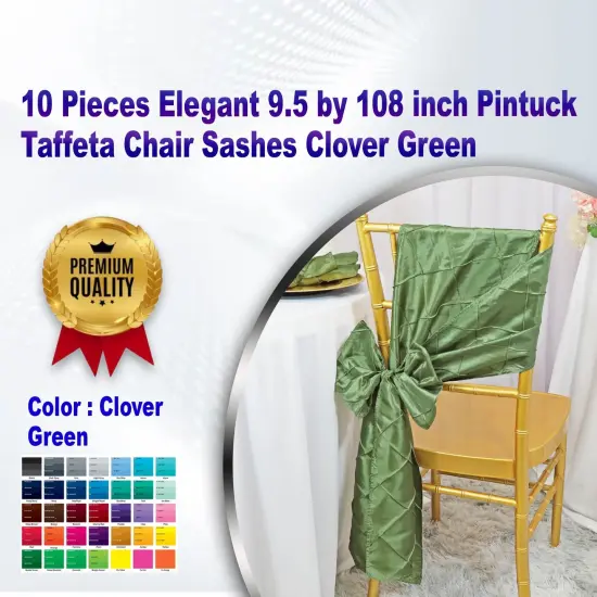 10 Pieces Elegant 9.5 by 108 inch Pintuck Taffeta Chair Sashes Clover Green {1}