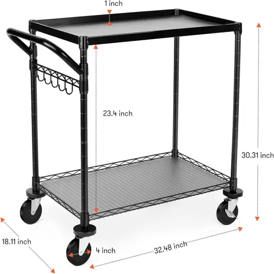 680Lbs Capacity Heavy Duty Rolling Utility Cart,2 Tier Rolling Carts with Wheels {5}