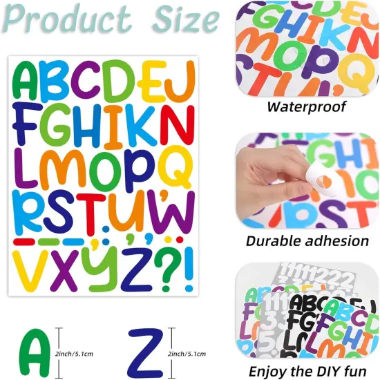 24 Sheets 2 Inch Vinyl Alphabet Stickers Self Adhesive ABC Number Stickers (24, Multicolor) {3}