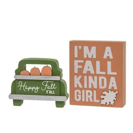 Festive Fall Wooden Sign and Truck Decoration Set of 2 with Pumpkin and Leaf Graphics for Autumn Decor {2}