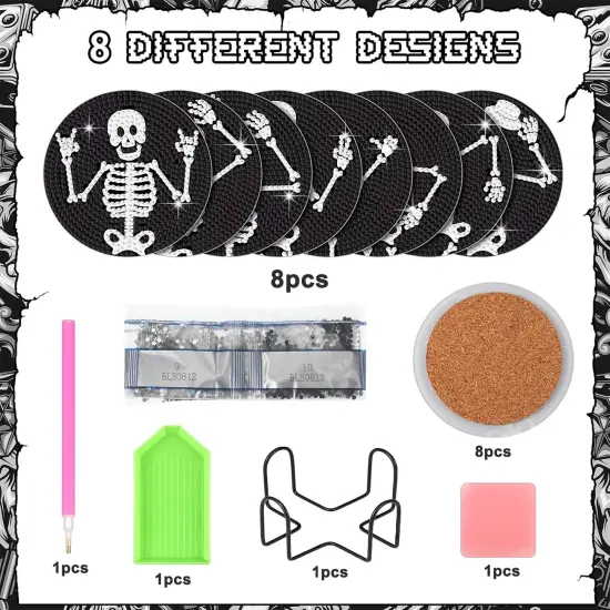 8 Pcs Diamond Coasters Skull Diamond Painting Coasters {4}