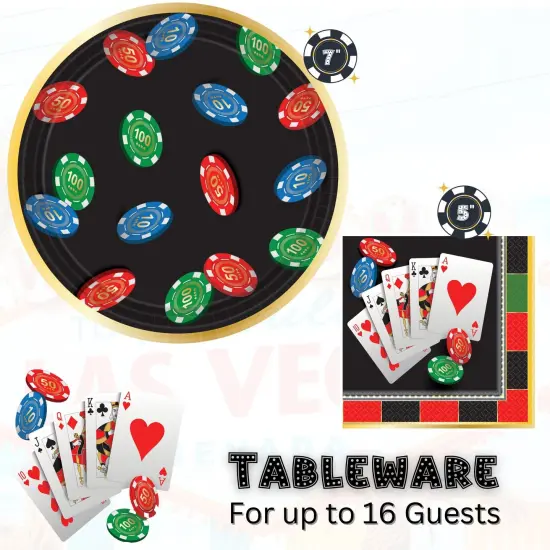 Casino Night Party Supplies Bundle, 7" Paper Appetizer Plates and Beverage Napkins, Serves 16 {3}