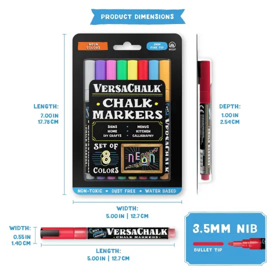 VersaChalk Neon Liquid Chalk Markers, Set of 8 - 3mm Tip {2}