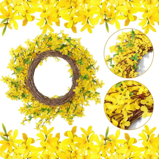 Forsythia Wreath for Front Door 18 Inch Yellow Spring Summer Artificial {2}
