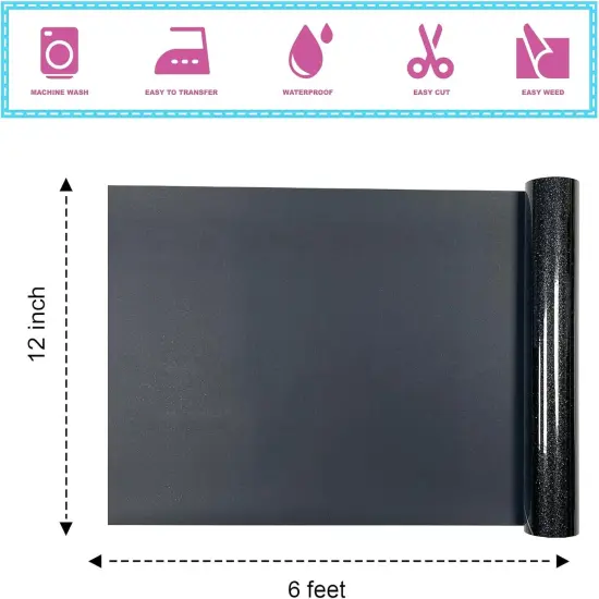Black Glitter HTV Heat Transfer Vinyl 12" x6FT {3}