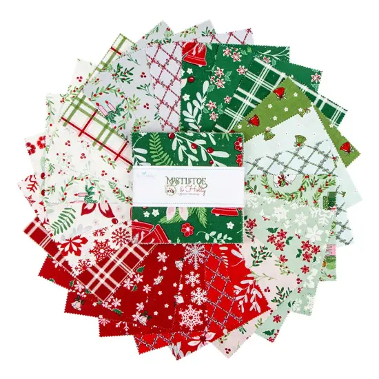 Mistletoe and Holly 5" Square Pack (Charm Pack / 5" Stacker) by Beverly McCullough for Riley Blake (5-16400-42) {2}