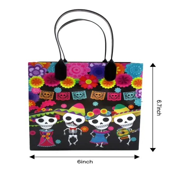 TINYMILLS Day of the Dead Gift Bags with Handles, 12-Pack, Dia de los Muertos Party Favor Bags {4}