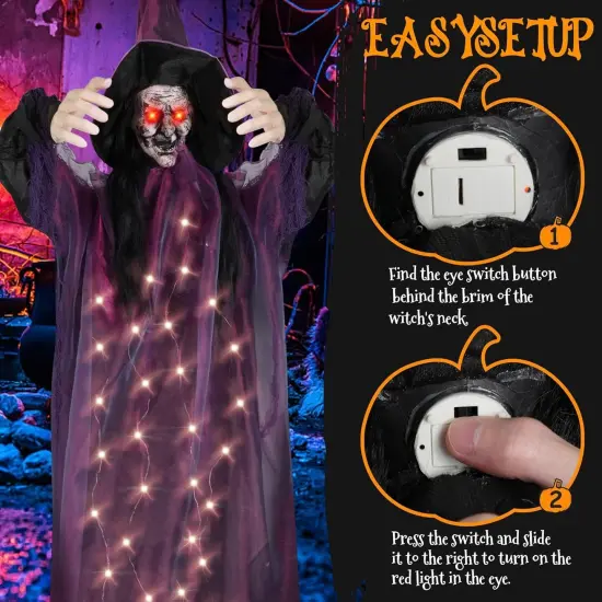 Hanging Witch Decoration with Light-up Eyes - 95CM {3}